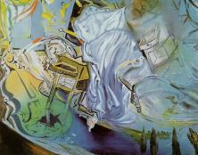 bed and two bedside tables ferociously attacking a cello (last state) 1983.jpg